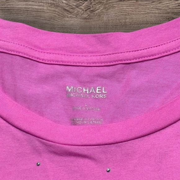 NWOT Michael Kors Pink Bling Crew Neck T-Shirt - Picture 3 of 5